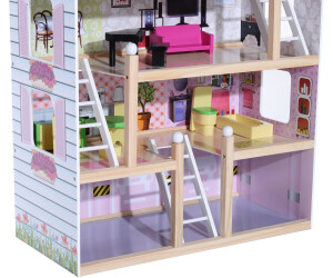 HOMCOM Kinder Puppenhaus Puppenstube Barbiehaus Dollhouse 4 Etagen mit Möbeln 