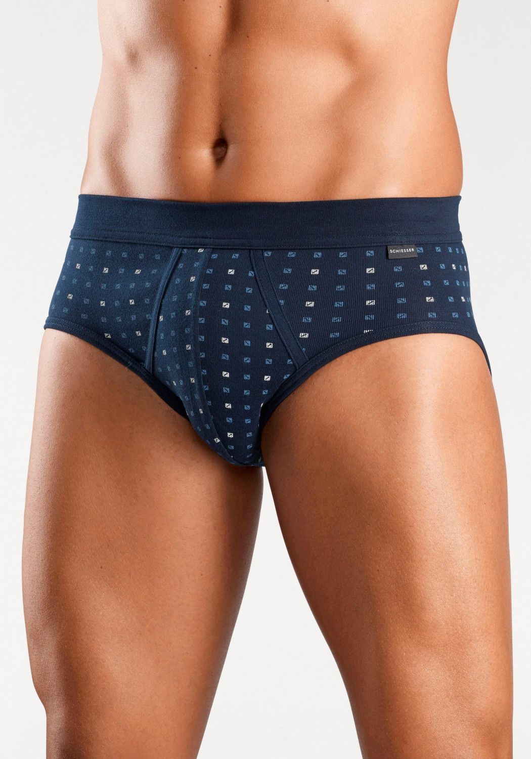 Schiesser Sportslip Feinripp mit Eingriff navy bedruckt Original