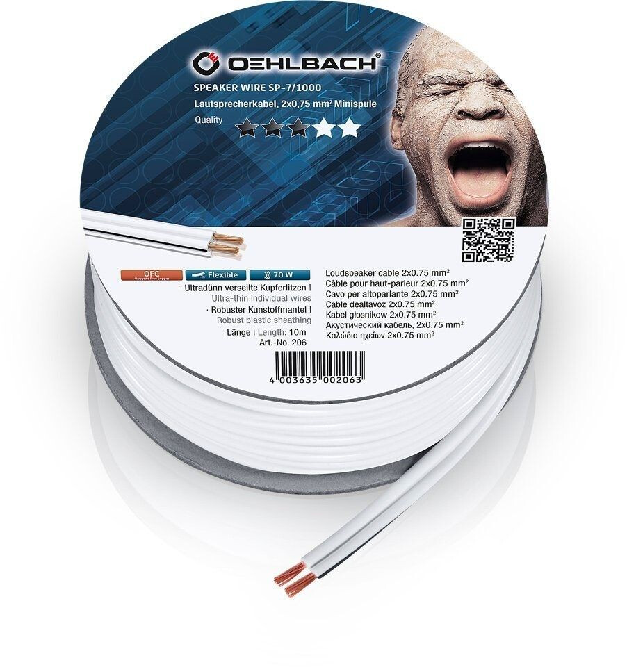 Oehlbach Speaker Wire SP-15 - Stereo HI-FI Lautsprecherkabel, Boxenkabel  mit OFC (sauerstofffreies Kupfer) 2x1,5 mm² Mini Spule Lautsprecher Kabel 