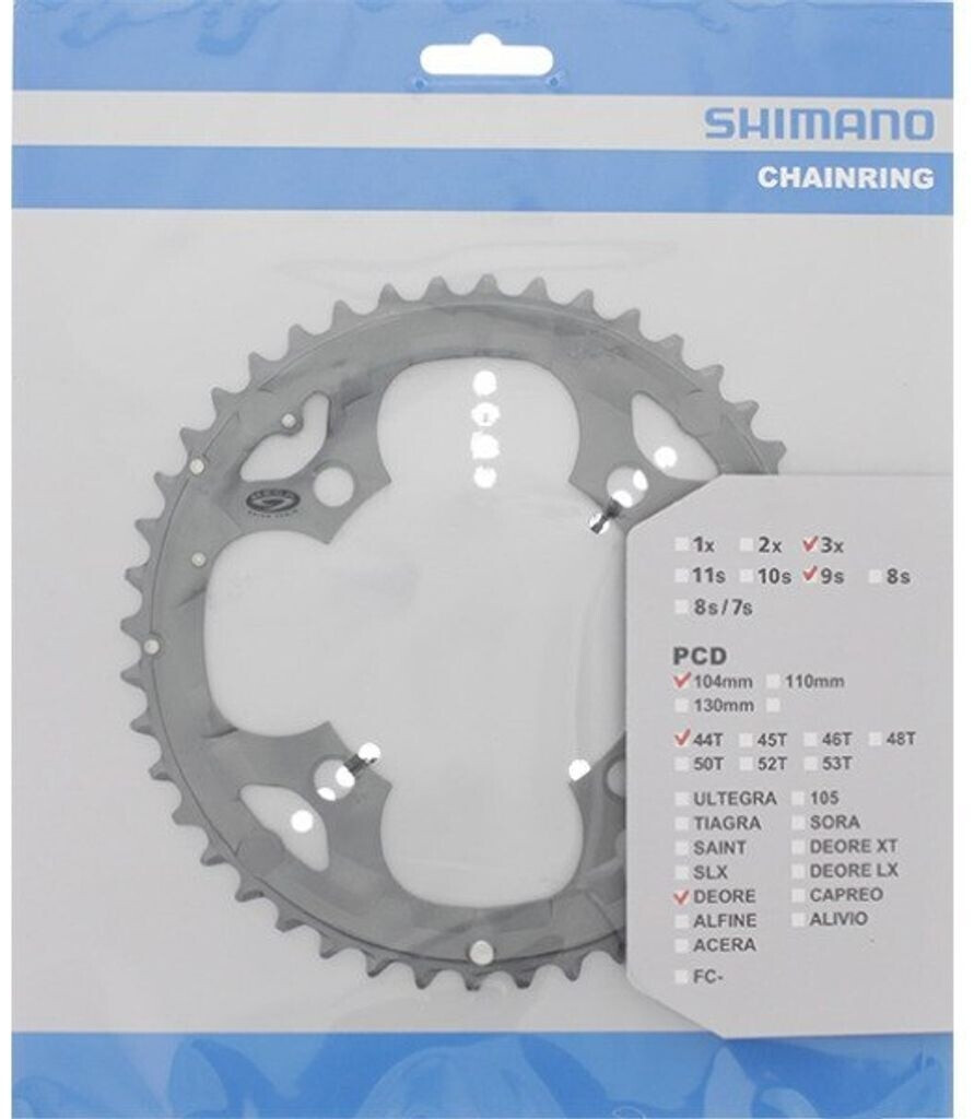 Plateau 44 Dents Shimano Deore FC-M590 Gris - Compatible CG, 4 Trous, 9 Vitesses, Aluminium