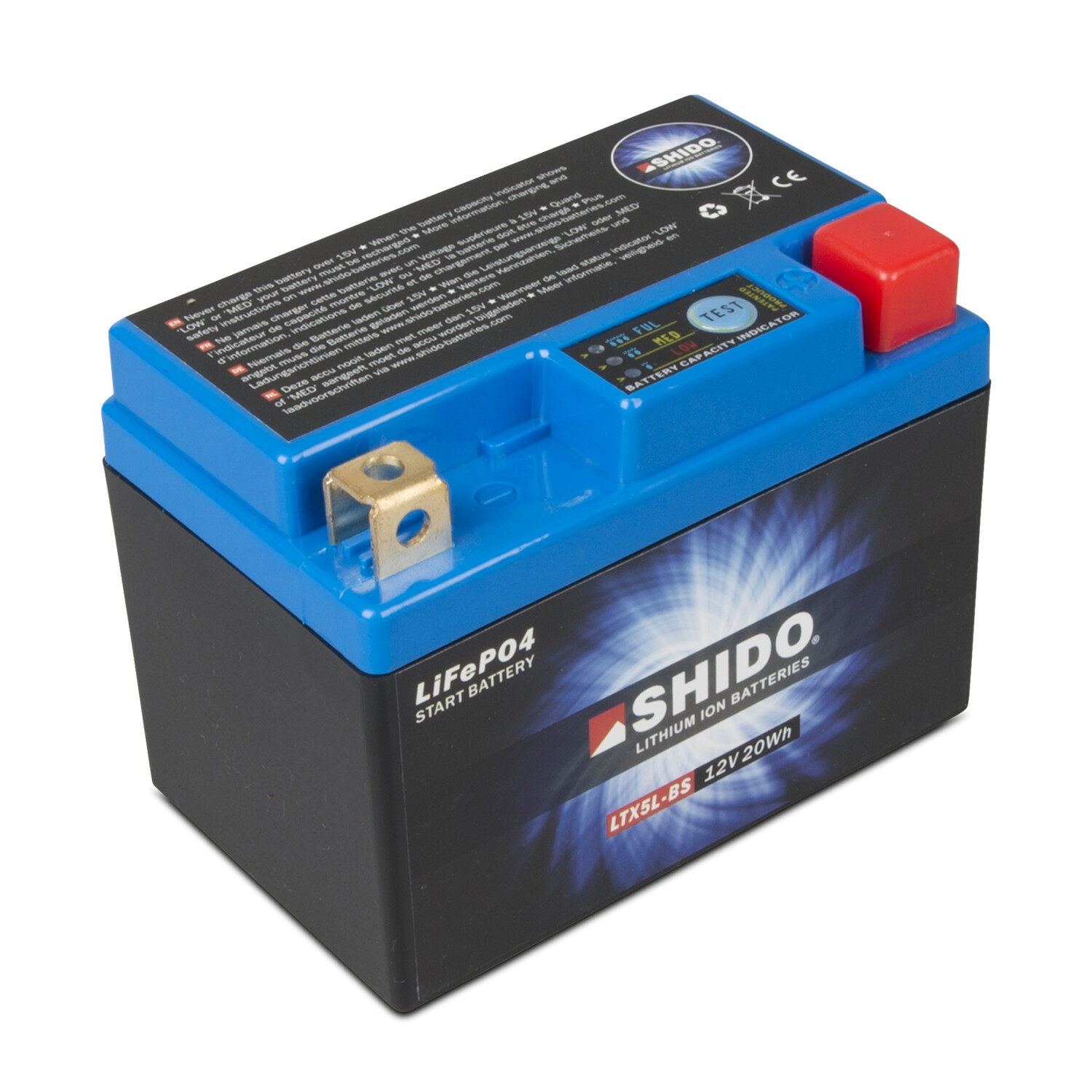 Motorrad Batterie Shido Lithium LTZ10S / YTZ10S, 12V/9,1AH (Maße: 150x87x93)