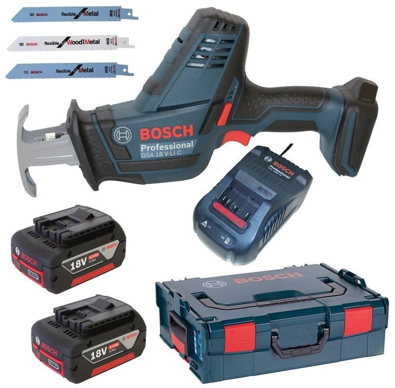 Scie sabre 18V GSA 18V-LI + 2 batteries Procore 5,5 Ah + chargeur + L-Boxx  BOSCH 060164J00C - BOSCH 