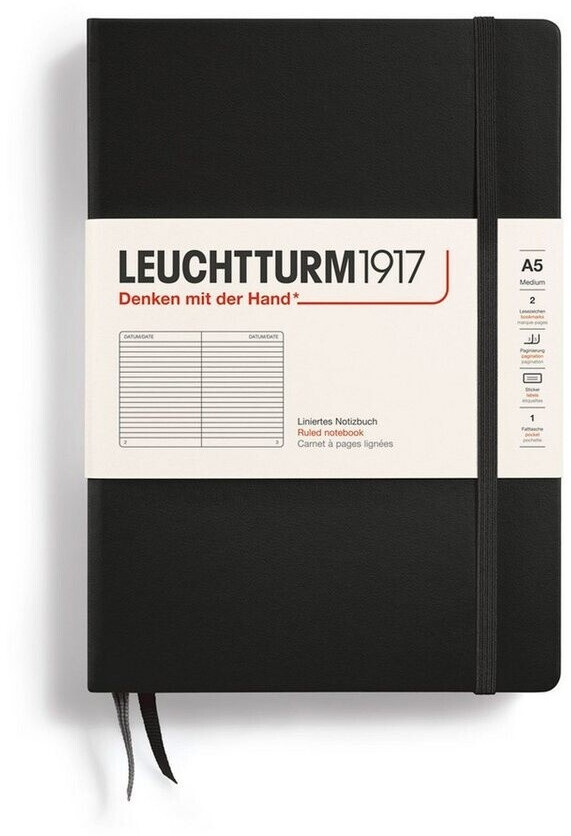Leuchtturm1917 Pocket Notebook (A5) Hardcover Ruled Black