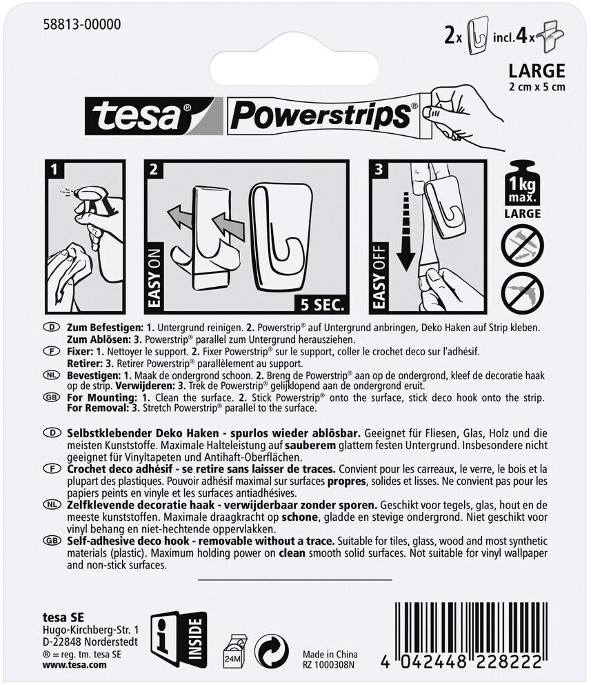 tesa® Klebehaken für transparente Oberflächen und Glas (1kg) - tesa