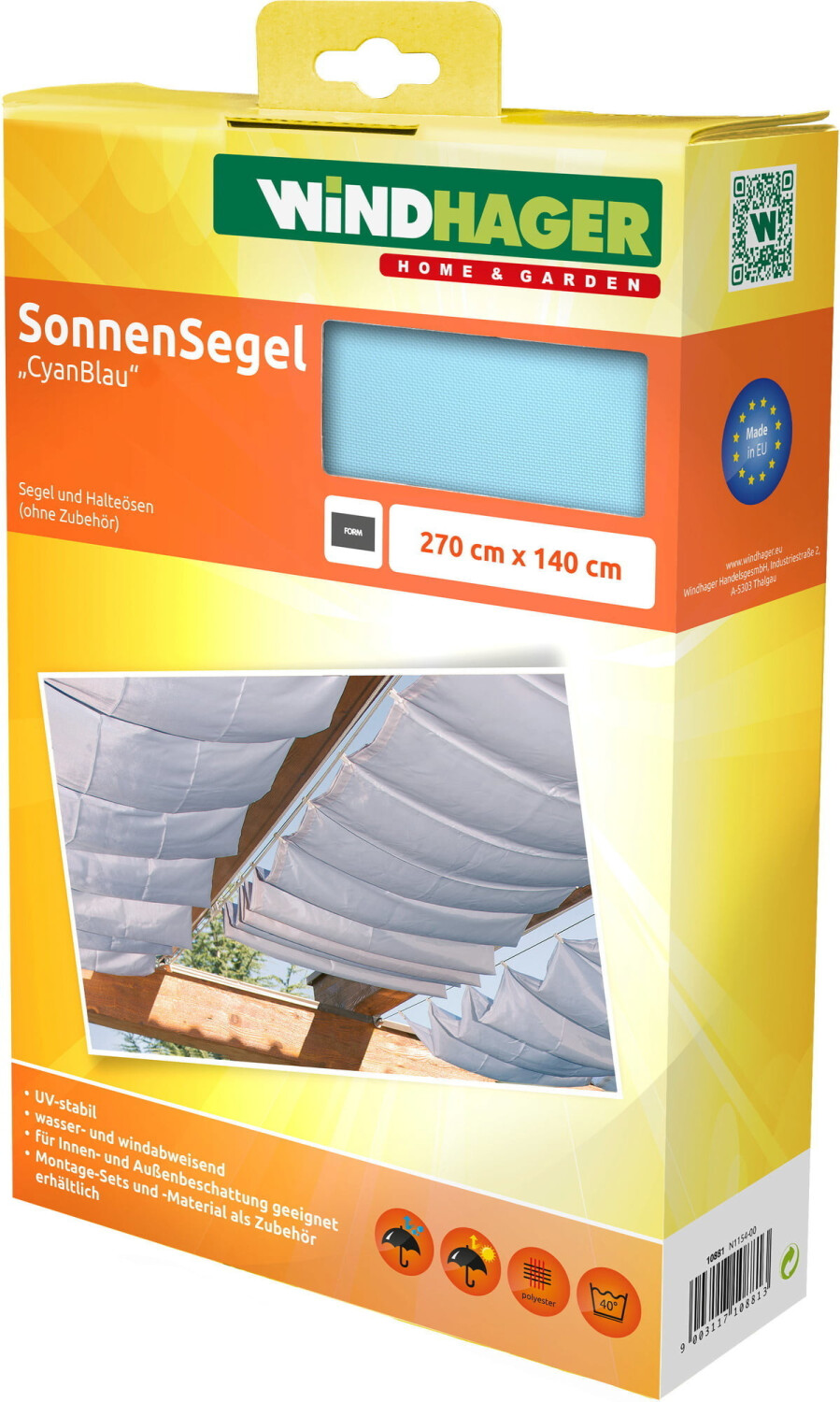 Windhager Voile solaire 270 x 140 cm bleu cyan