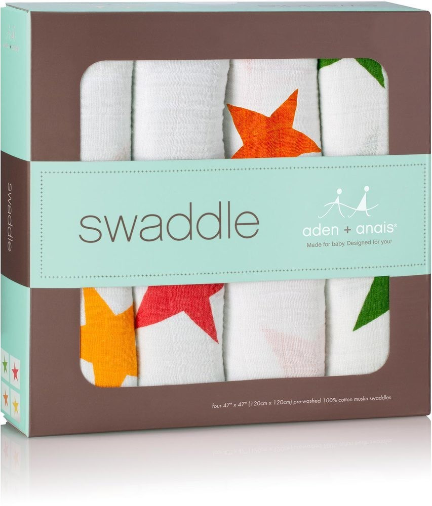 Aden + Anais Lot de 4 langes en mousseine 120 x 120 cm Super Star
