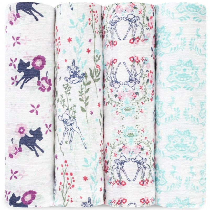 Aden + Anais Lot de 4 langes en mousseline 120 x 120 cm Bambi