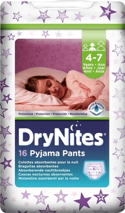 Huggies DryNites Calzoncillos absorbentes para niño, clínicamente probado  con 5 capas de protección nocturna, Talla 4-7 Niña