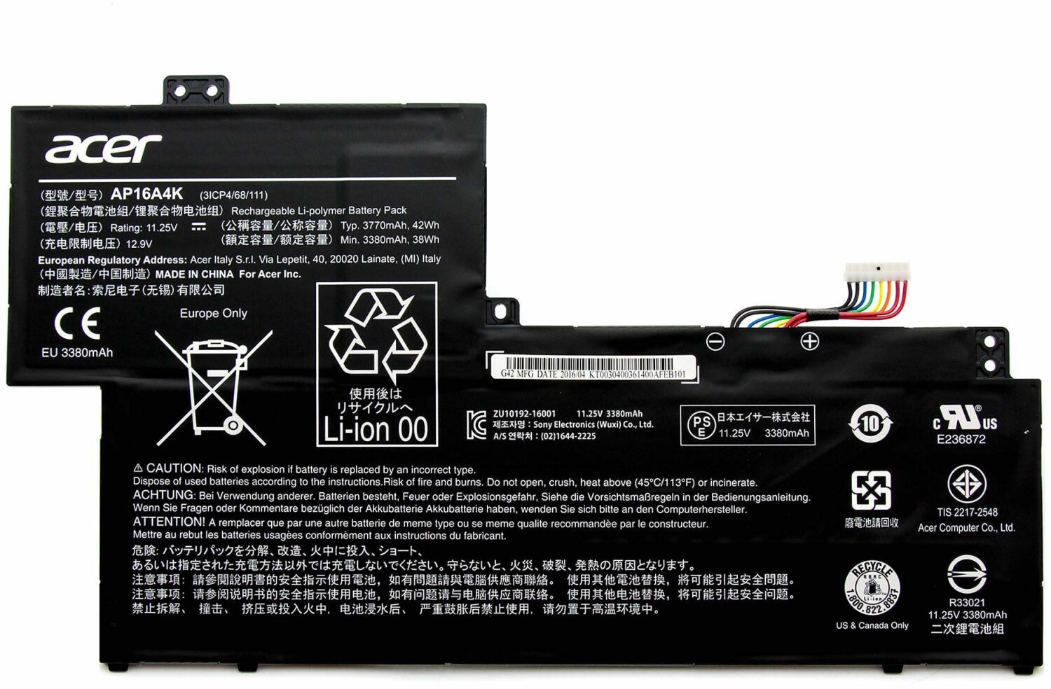 Acer AP16A4K Battery 42Wh