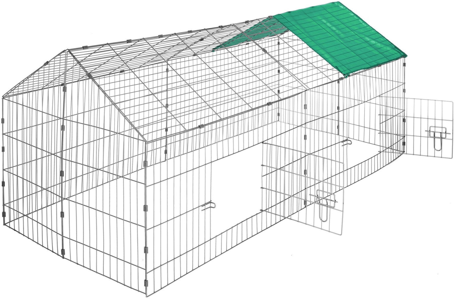 TecTake Clapier d'extérieur à lapins en métal avec pare-soleil vert
