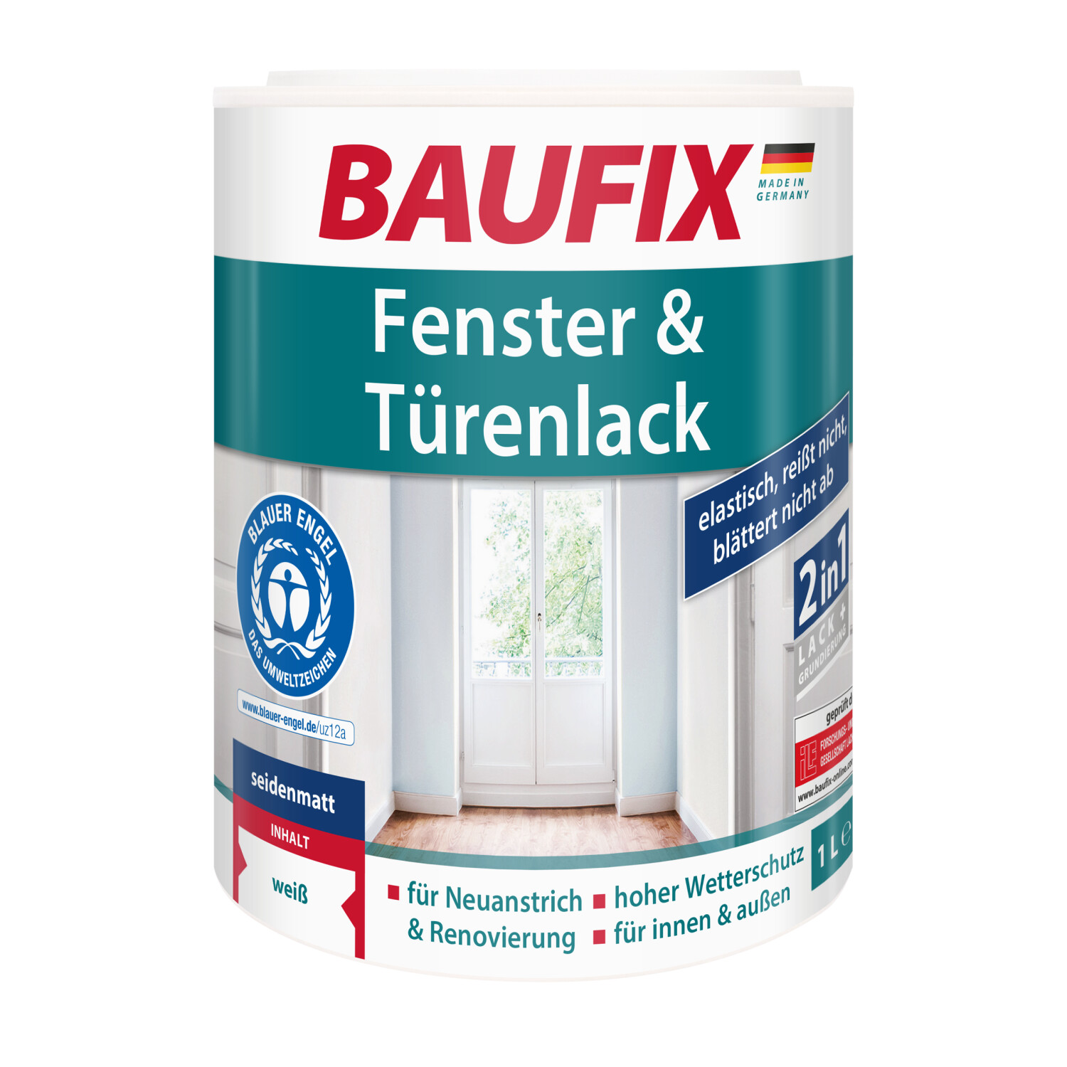 Baufix Fenster und Türenlack seidenmatt 1 l weiß ab 11,99
