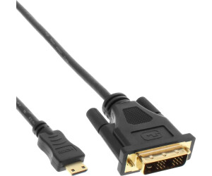 InLine 17474P Mini-HDMI zu DVI Kabel, HDMI Stecker C zu DVI 18+1, verg. Kontakte, schwarz 0,5m