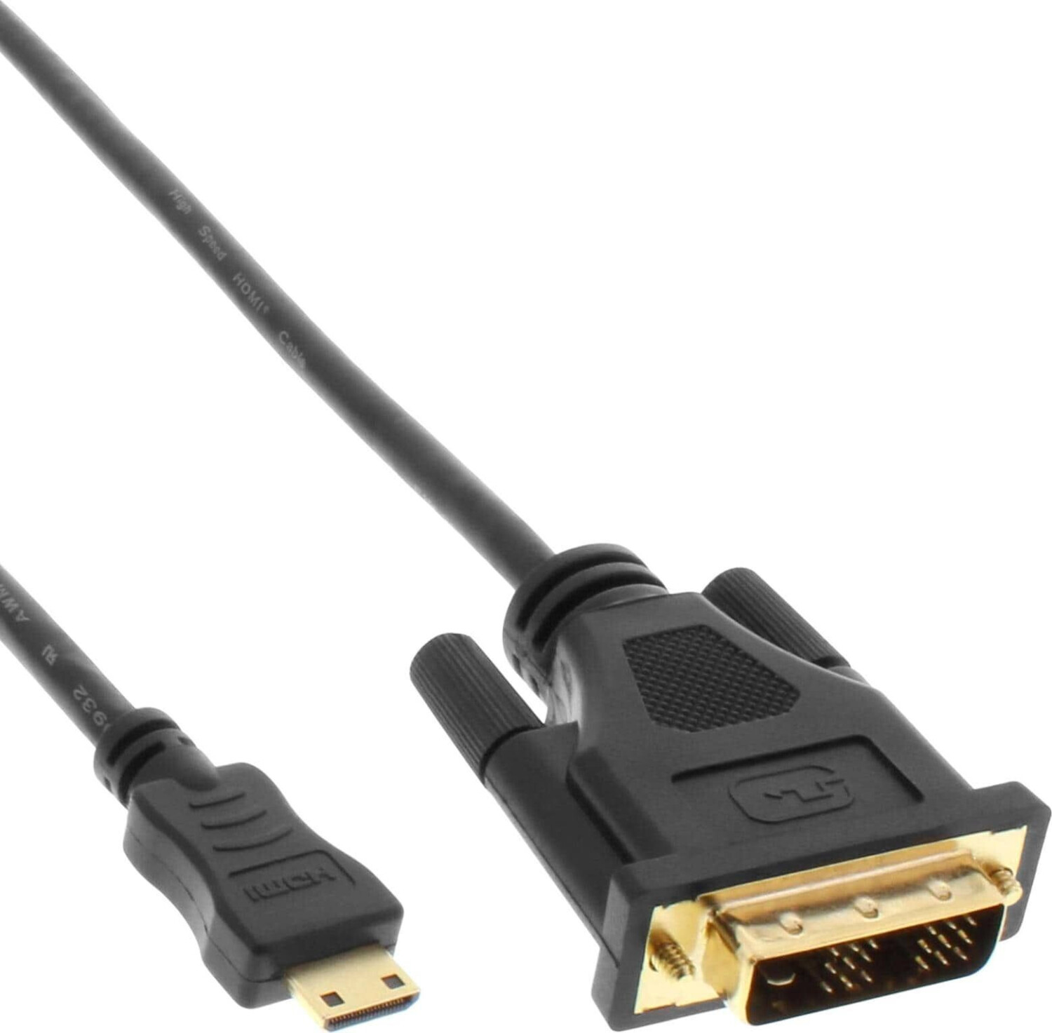 InLine 17474P Mini-HDMI zu DVI Kabel, HDMI Stecker C zu DVI 18+1, verg. Kontakte, schwarz 0,5m