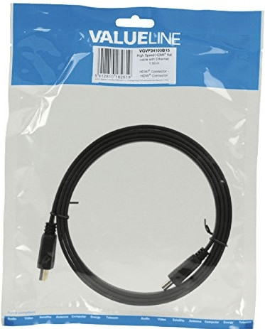 Valueline High Speed HDMI flat cable with Ethernet - HDMI plug/HDMI plug 1,5m black