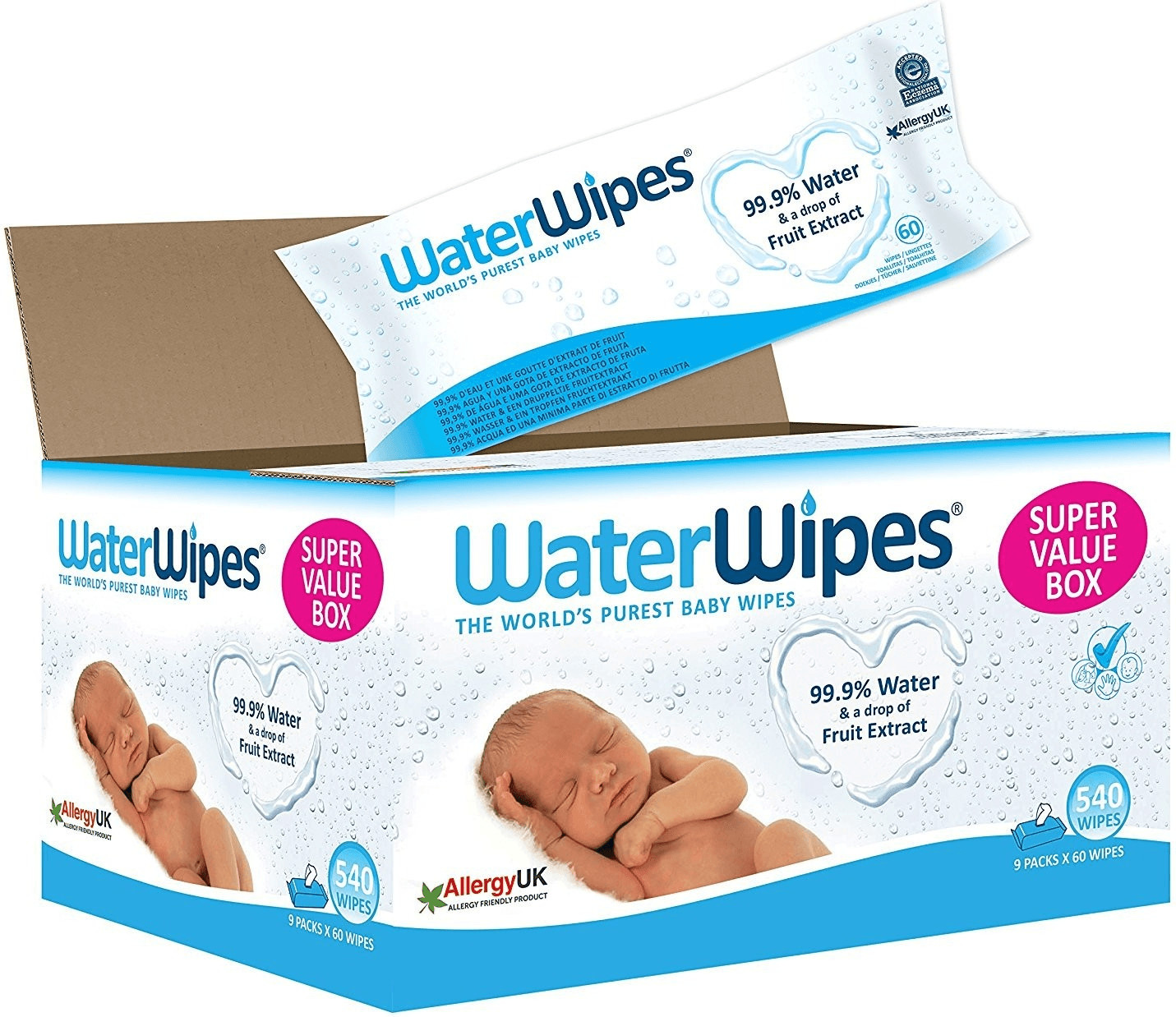 WaterWipes Lingettes pour bébé Super Value Box (x 540)
