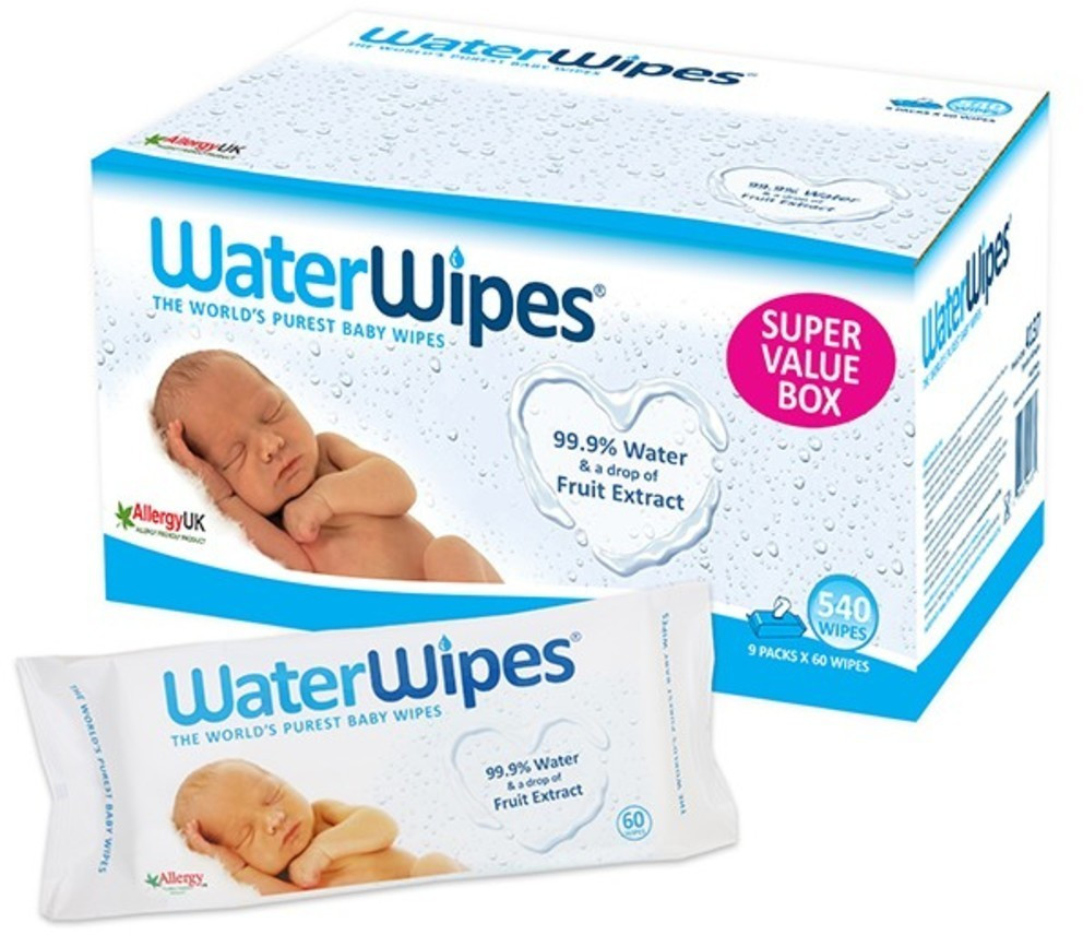WaterWipes Lingettes Humides pour Bébé pour Peau Sensible 100% d'Origine  Végétale, 540 Pièces