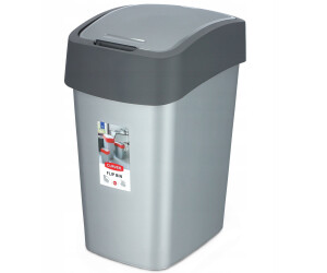 Poubelle CURVER Flip Bin 50L - Noir/rouge, Couvercle 3 Positions, Facile à Nettoyer