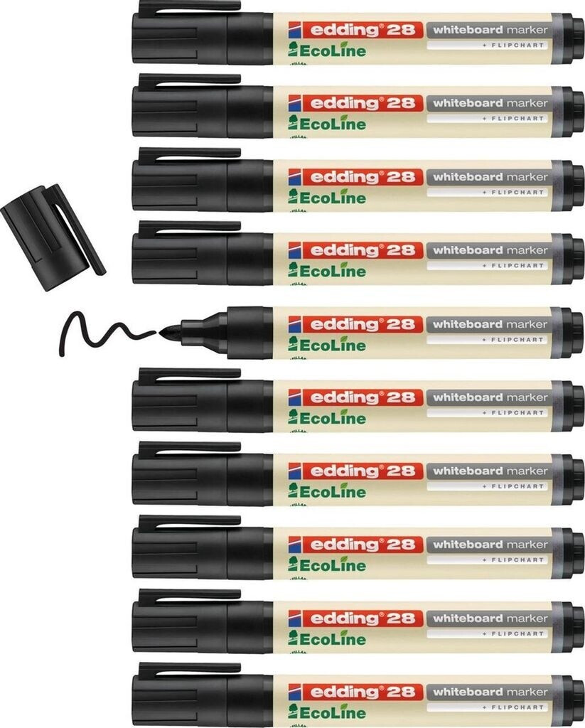 Edding 28 Ecoline Whiteboard Marker Set - 4 Colors Black Red Blue Green, Refillable Dry Erase Pens
