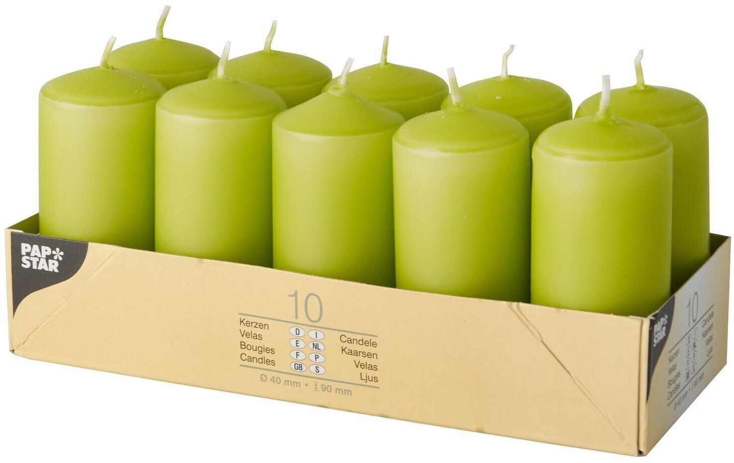 Papstar Bougies cylindriques 40 x 90 mm 10 pièces vert kiwi