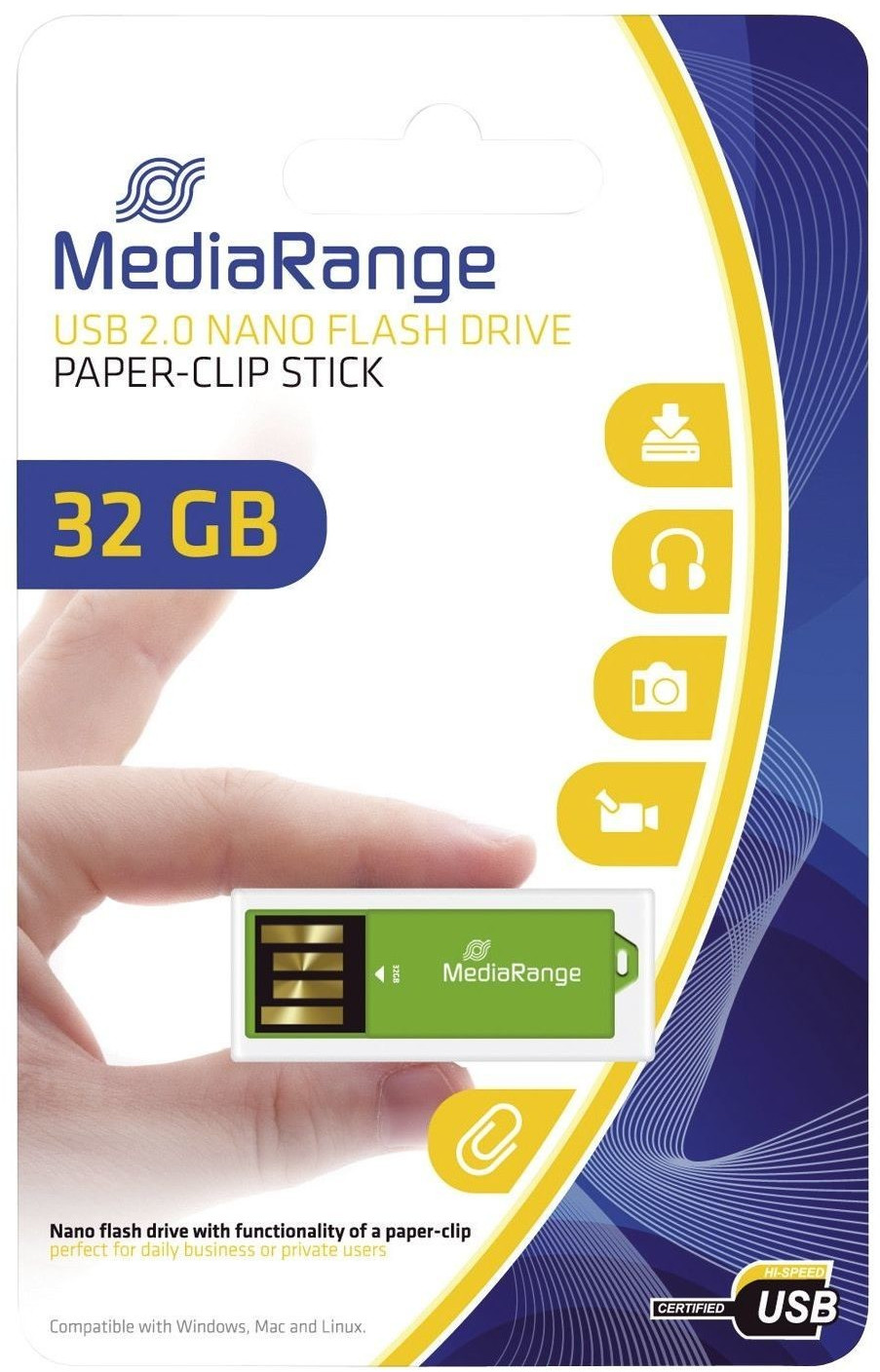 MediaRange USB 2.0 nano flash drive paper-clip 32 Go vert