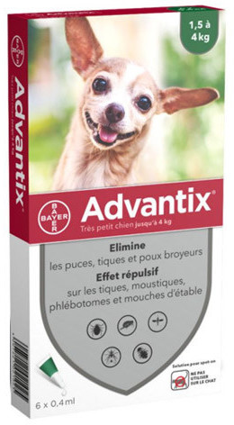 Bayer Santé Familiale Advantix très petit chien jusqu'à 4 kg 6 pipettes