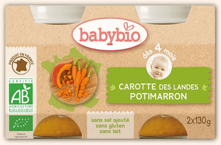 Babybio Légumes - Carotte des Landes et potimarron (2x130 g)