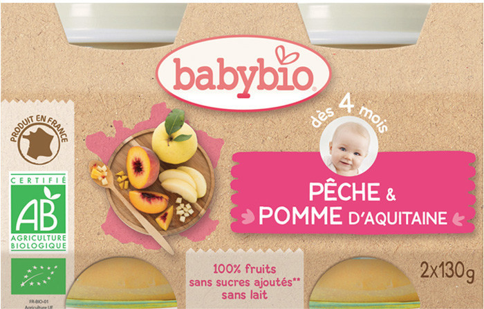 Babybio Fruits - Pêche d´Occitane & pomme d'Aquitaine (2x130 g)