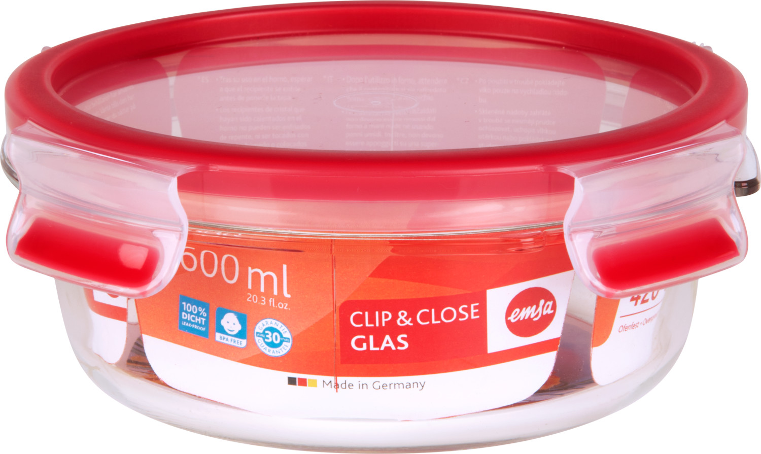 Emsa Clip & Close Glas Frischhaltedose rund (0,6 Ltr.) ab