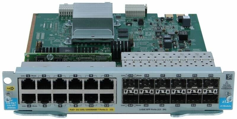 HPE Aruba Networking 12‑port 10/100/1000BASE‑T PoE+ / 12‑port 1GbE SFP MACsec v3 zl2 Module (J9989A)