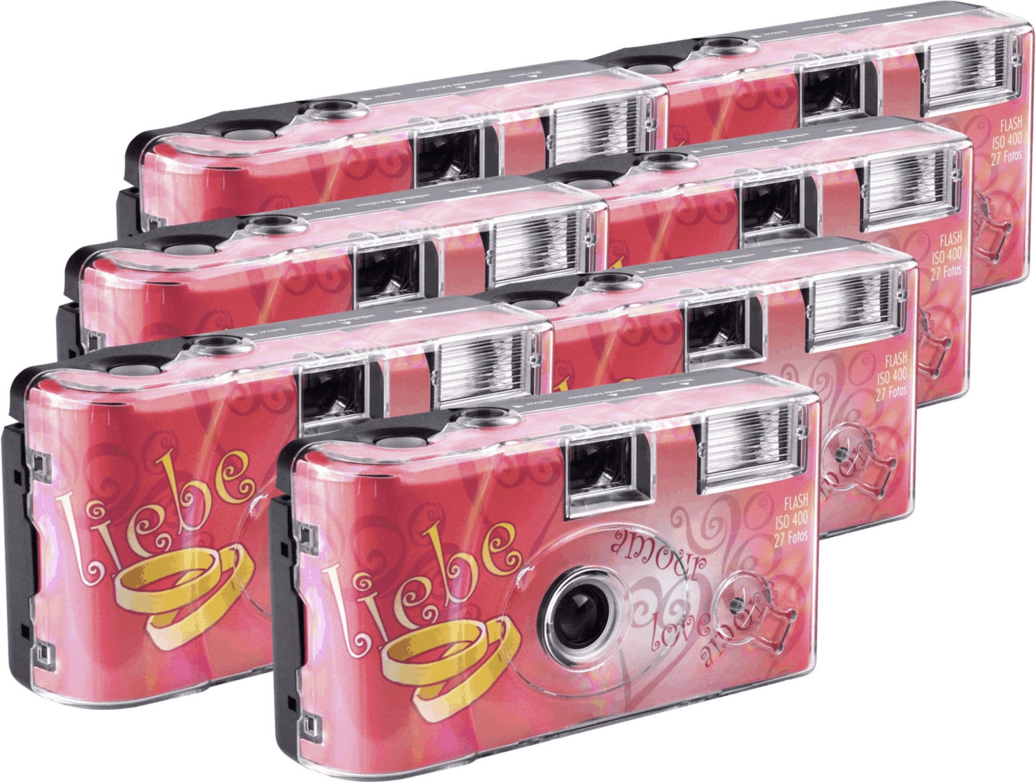 Lot De 7 Appareils Photos Jetables PORST TopShot Flying Hearts - 27 Photos Par Appareil, Flash Inclus - Pour Fêtes, Mariages