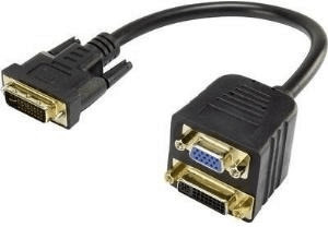 Renkforce DVI / VGA Y-Adapter [1x DVI-Stecker 24+5pol. - 1x VGA-Buchse, DVI-Buchse 24+5pol.] Schwarz