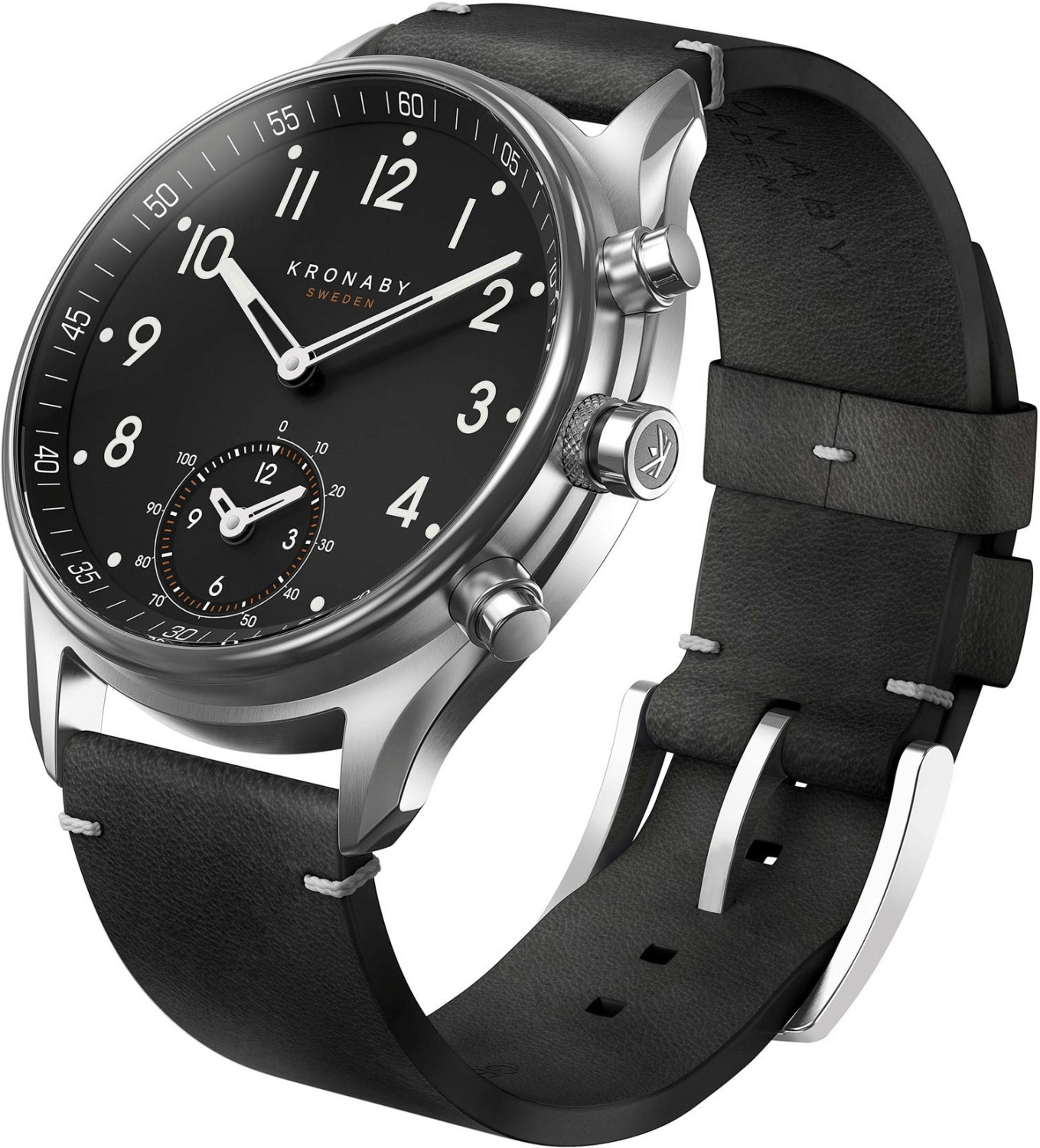 Kronaby Apex argent bracelet cuir noir