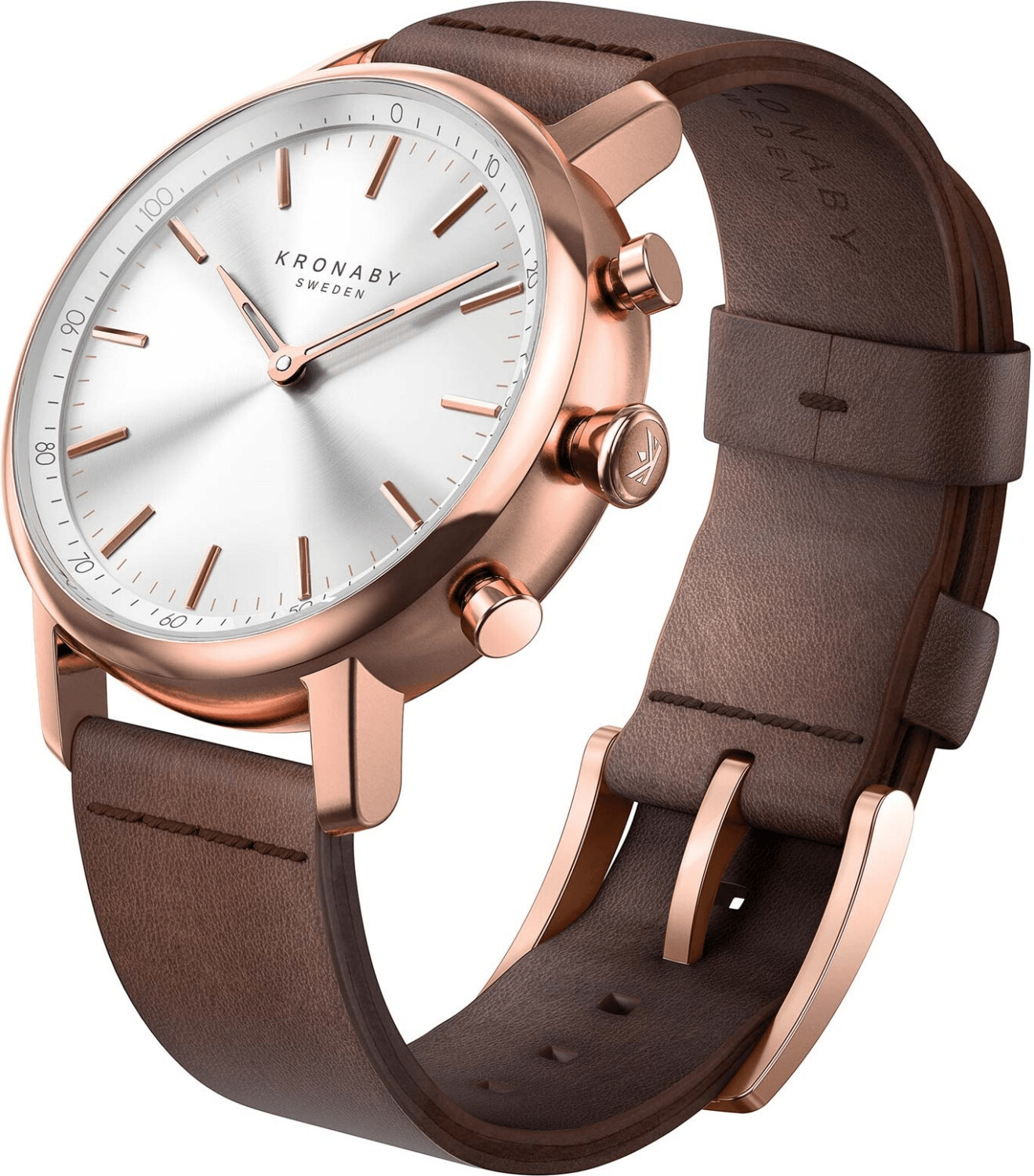 Kronaby Carat argent bracelet cuir marron foncé