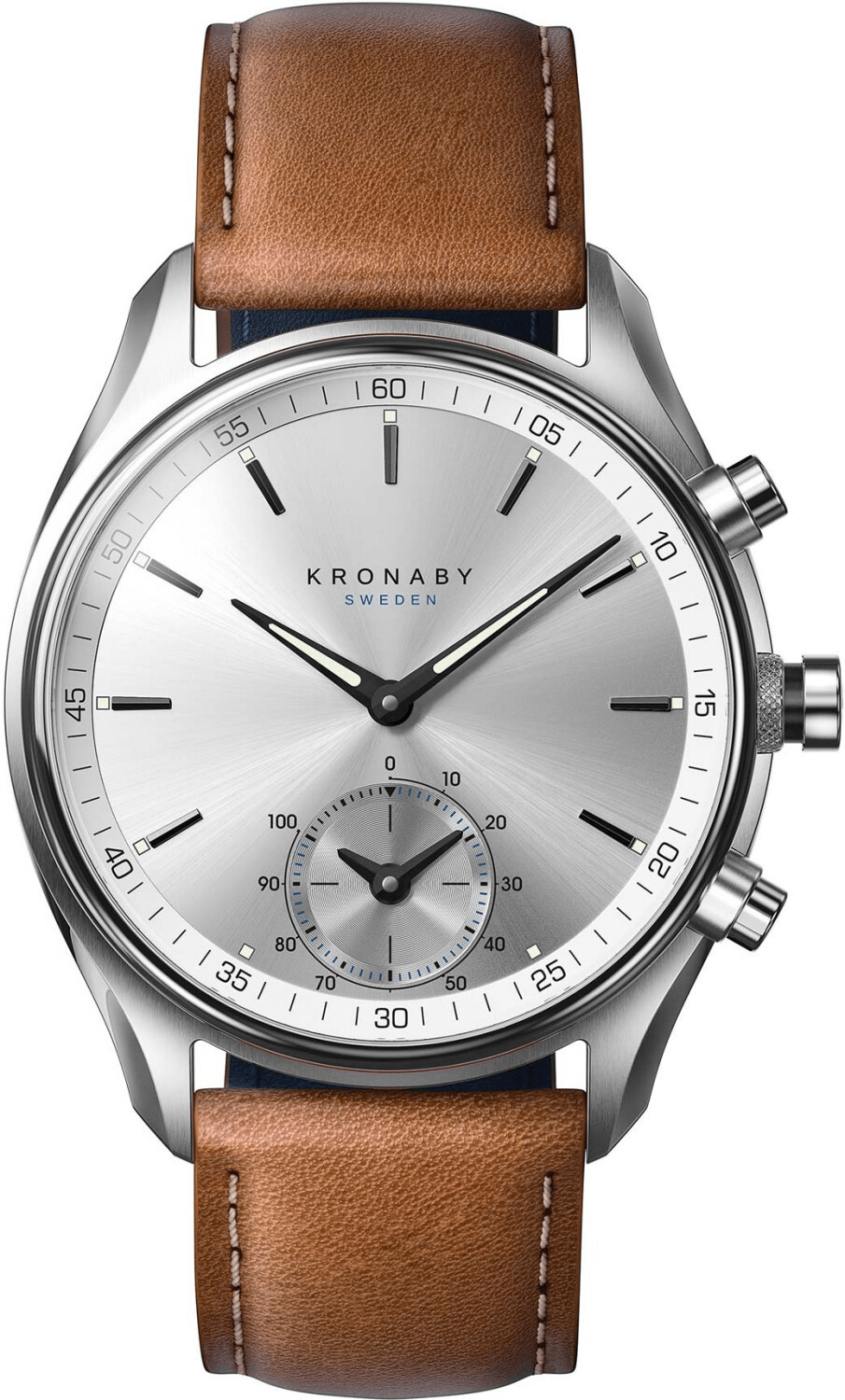 Kronaby Sekel 43 mm argent bracelet cuir marron