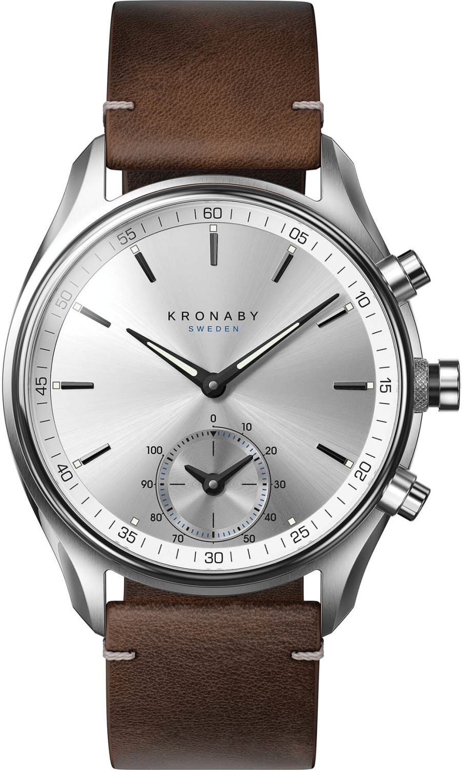 Kronaby Sekel 43 mm argent bracelet cuir marron foncé