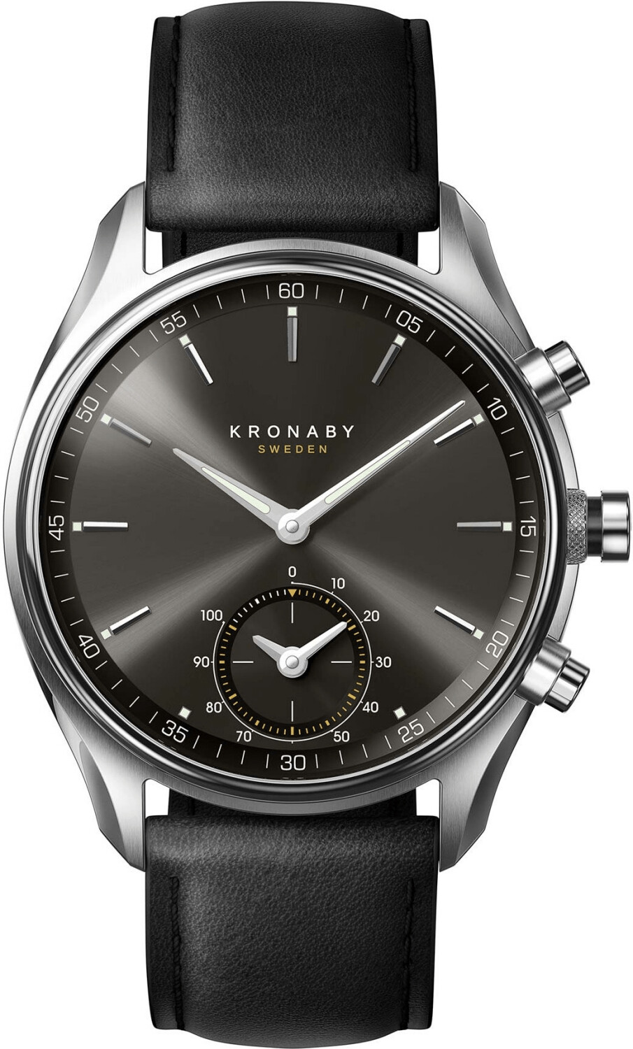 Kronaby Sekel 43 mm gris bracelet cuir noir