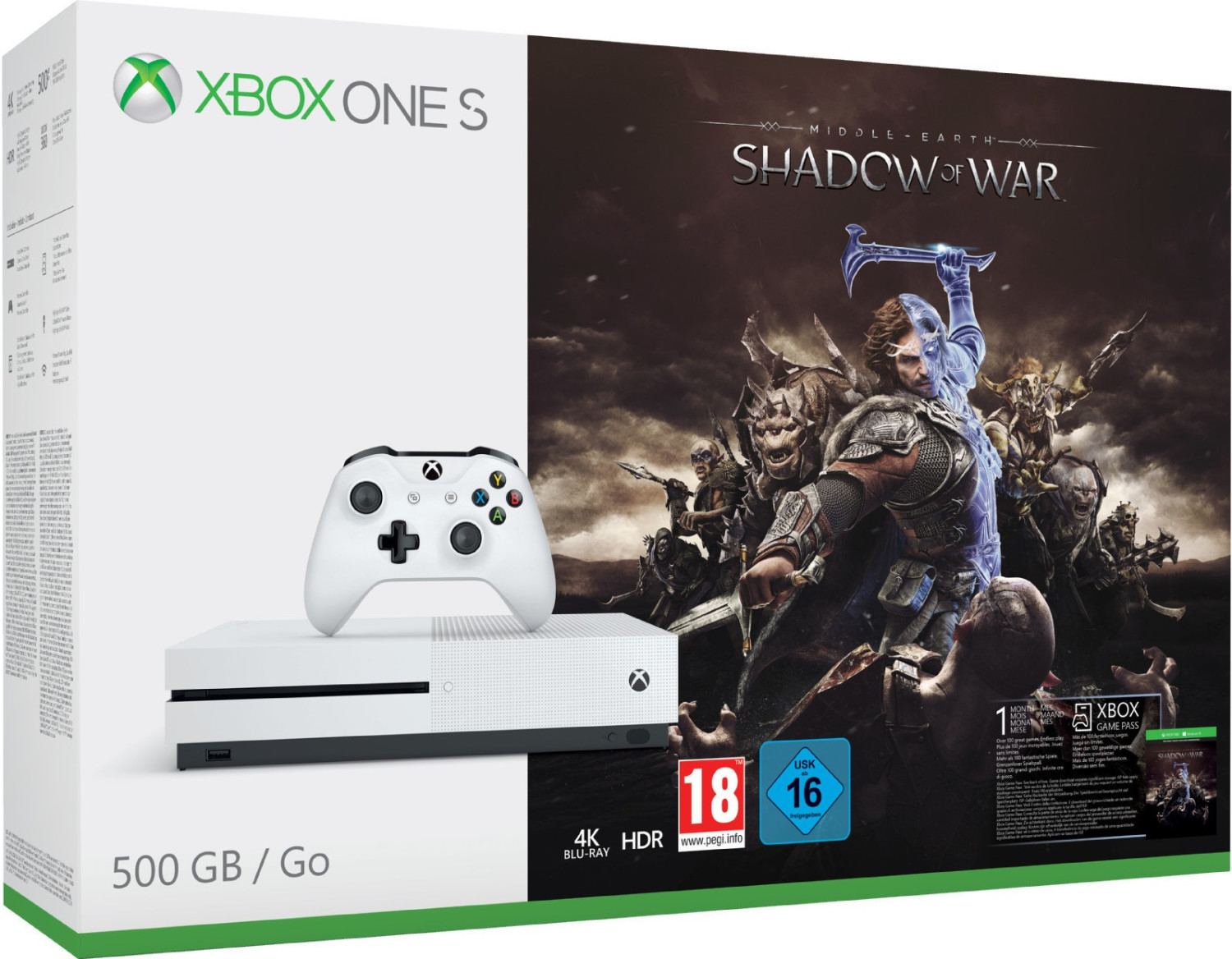 Microsoft Xbox One S 500GB + Mittelerde: Schatten des Krieges