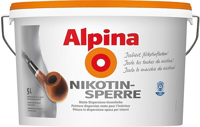 Alpina Ruß- & Nikotin Isolierfarbe, 5 Liter Weiß Matt Rußflecken,  Nikotinflecken : : Baumarkt