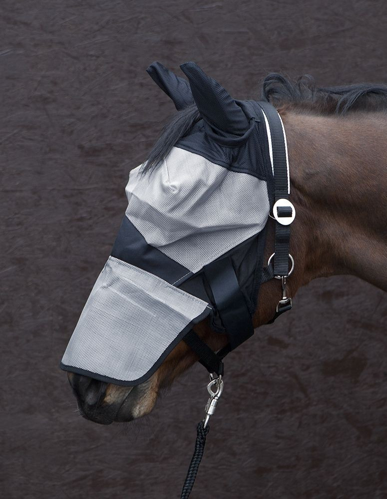 Pfiff Masque anti-mouches pâturages noir/gris Pony