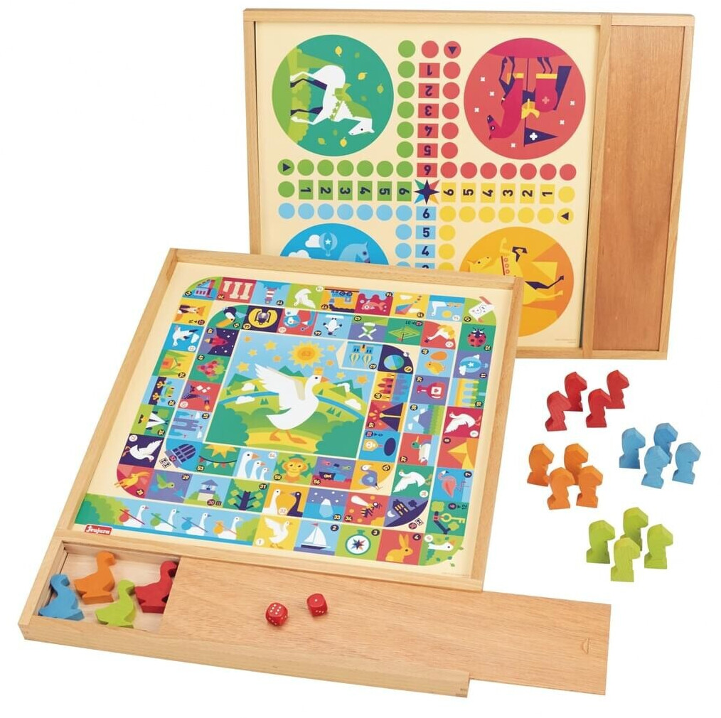 Jeux de l'oie et petits chevaux - Plateau avec plumier en bois