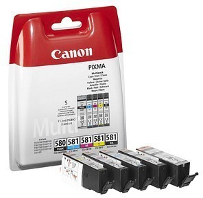 Multipack de cartouches d'encre pigmentée Canon PGI-580 XL Noir/CLI-581  Noir, Cyan, Magenta, Jaune - Cartouche d'encre