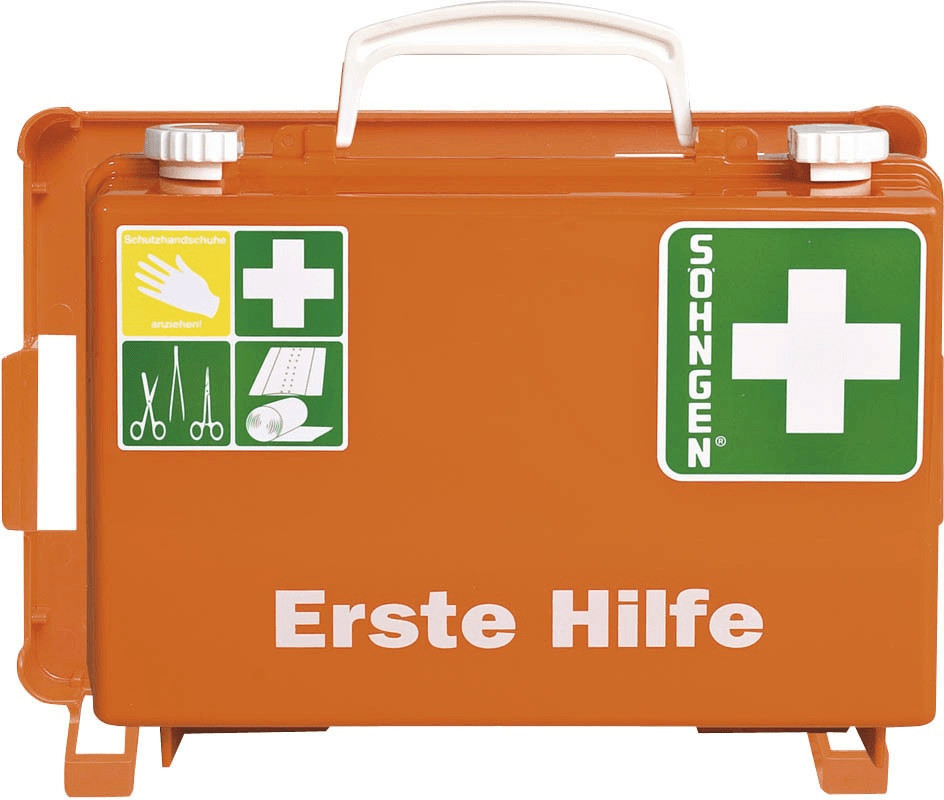 Söhngen Erste Hilfe Koffer Schule SN-CD orange speziell für Chemie & Physik  mit Verbandstoffen für Verbrennungen und Verätzunge kaufen
