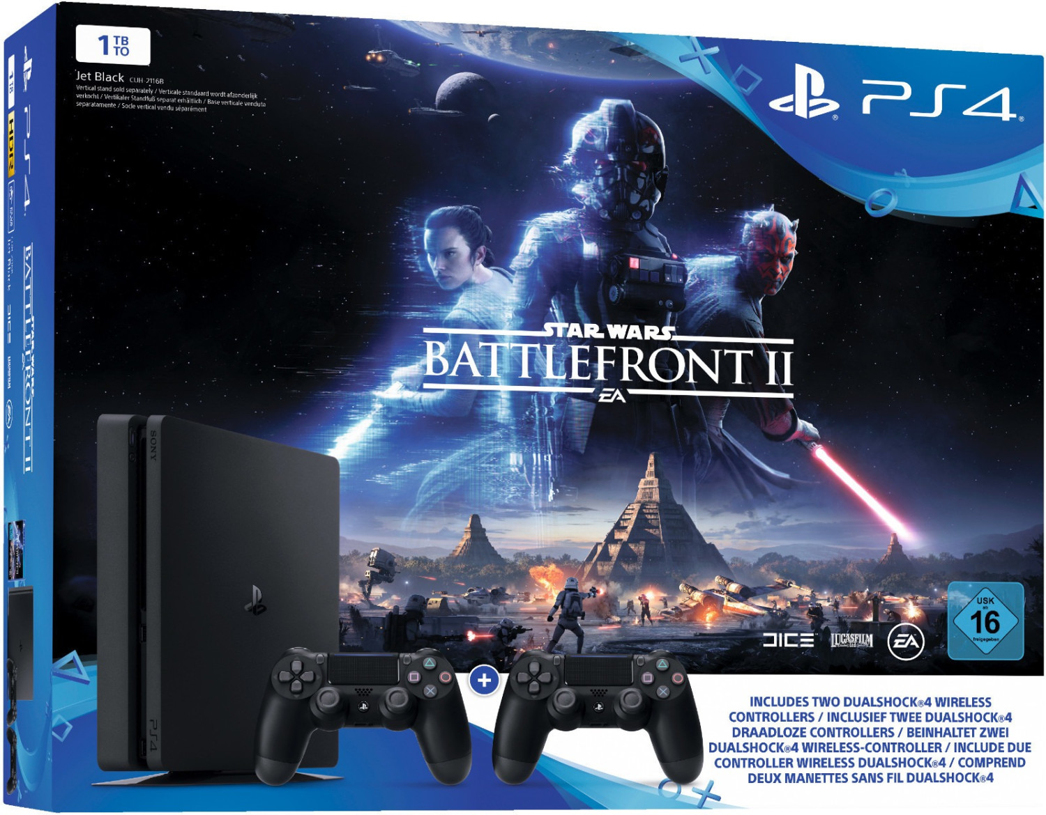 Sony PlayStation 4 (PS4) Slim 1TB + Star Wars: Battlefront 2 + 2 Controller