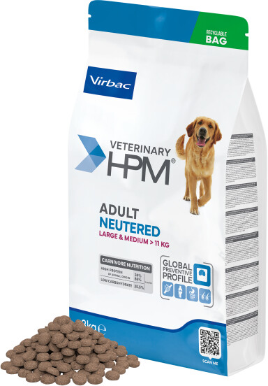 VIRBAC HPM Hundefutter Adult NEUTERED Large MEDIUM 12 Kg – Speziell Für Kastrierte Große Hunde