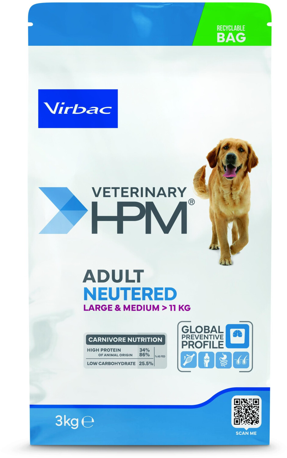 VIRBAC HPM Hundefutter Adult NEUTERED Large MEDIUM 7 Kg – Für Kastrierte Erwachsene Hunde Großer & Mittelgroßer Rassen