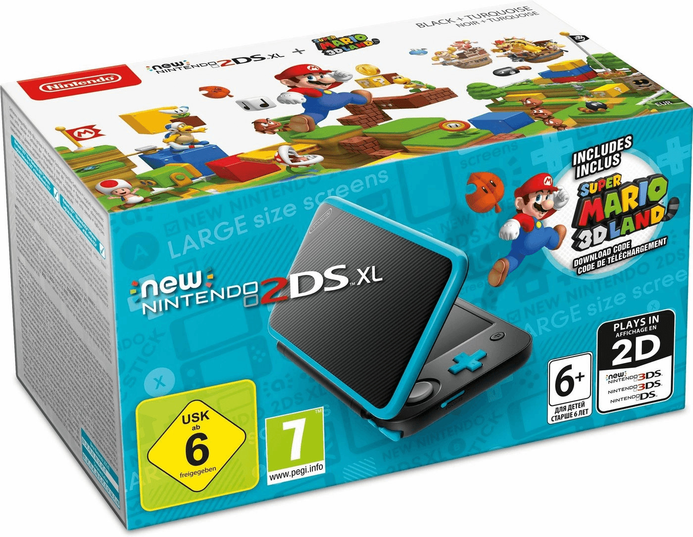Nintendo New 2DS XL noir turquoise + Super Mario 3D Land
