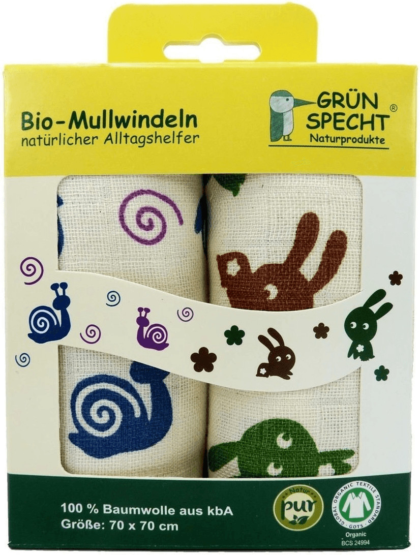 Grünspecht Lot de 2 langes en mousseline bio 70x70 cm