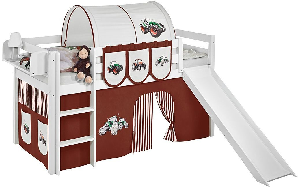 Lilokids Play Bed JELLE with pine and curtain (Tractor brown/white)