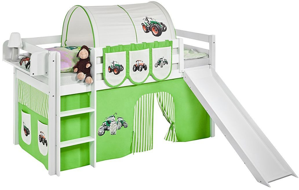 Lilokids Play Bed JELLE with pine and curtain (Tractor green/white)