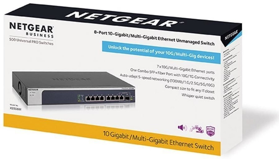 NETGEAR XS508M 8-Port 10G Multi-Gigabit Ethernet Unmanaged Switch;  Desktop/Rackmount with 1 x 10G SFP+ and ProSAFE Limited - Micro Center